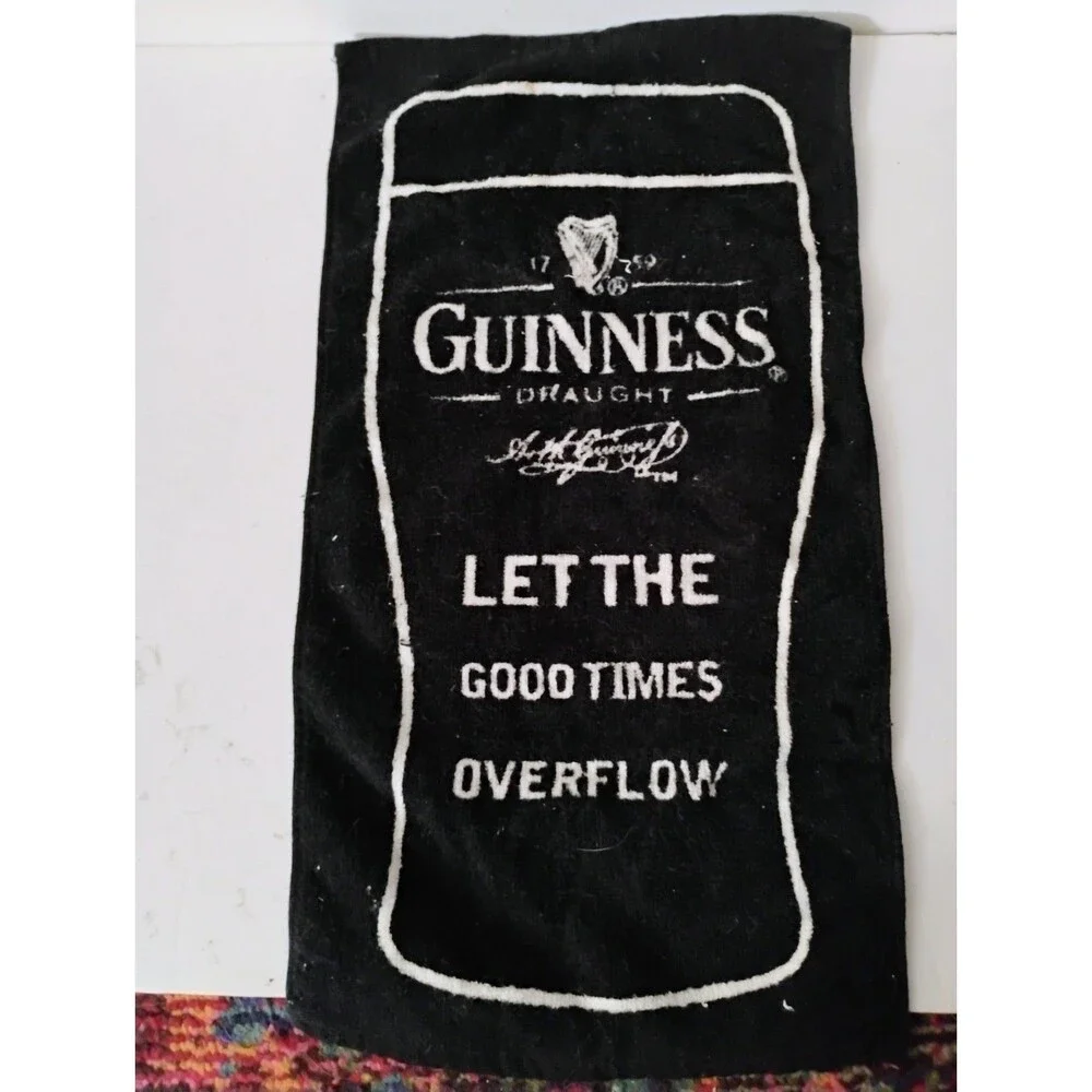 Vintage Guinness Draught Beer Bar Towel Let The Good Times Overflow Pub Man Cave